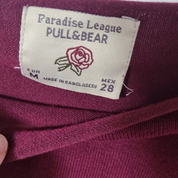 PULL   BEAR Maroon Cropped Long Sleeve Sweater Size Medium - Picture 4 of 4